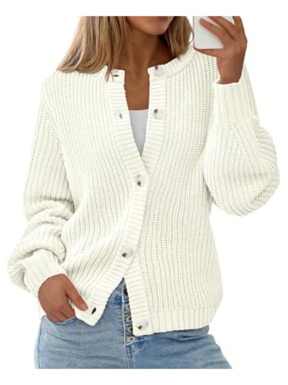 PRETTYGARDEN Womens Oversized Button Down Cardigan Sweater Ribbed Knit Crewneck